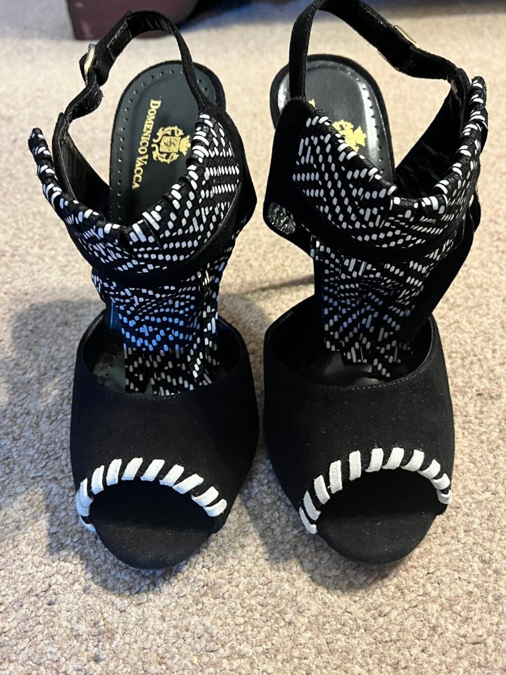 Domenico Vacca Black and White Fringer Stiletto Sandals Size 38